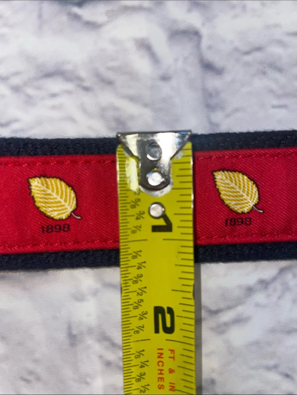 Vineyard Vines Red and Navy Embroidered Leaf Belt